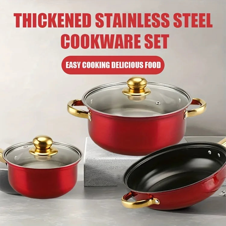 12PCS Stainless Steel Cookware Set, Non-Stick Pots & Pans with Lids, Multi-Color Kitchenware Set