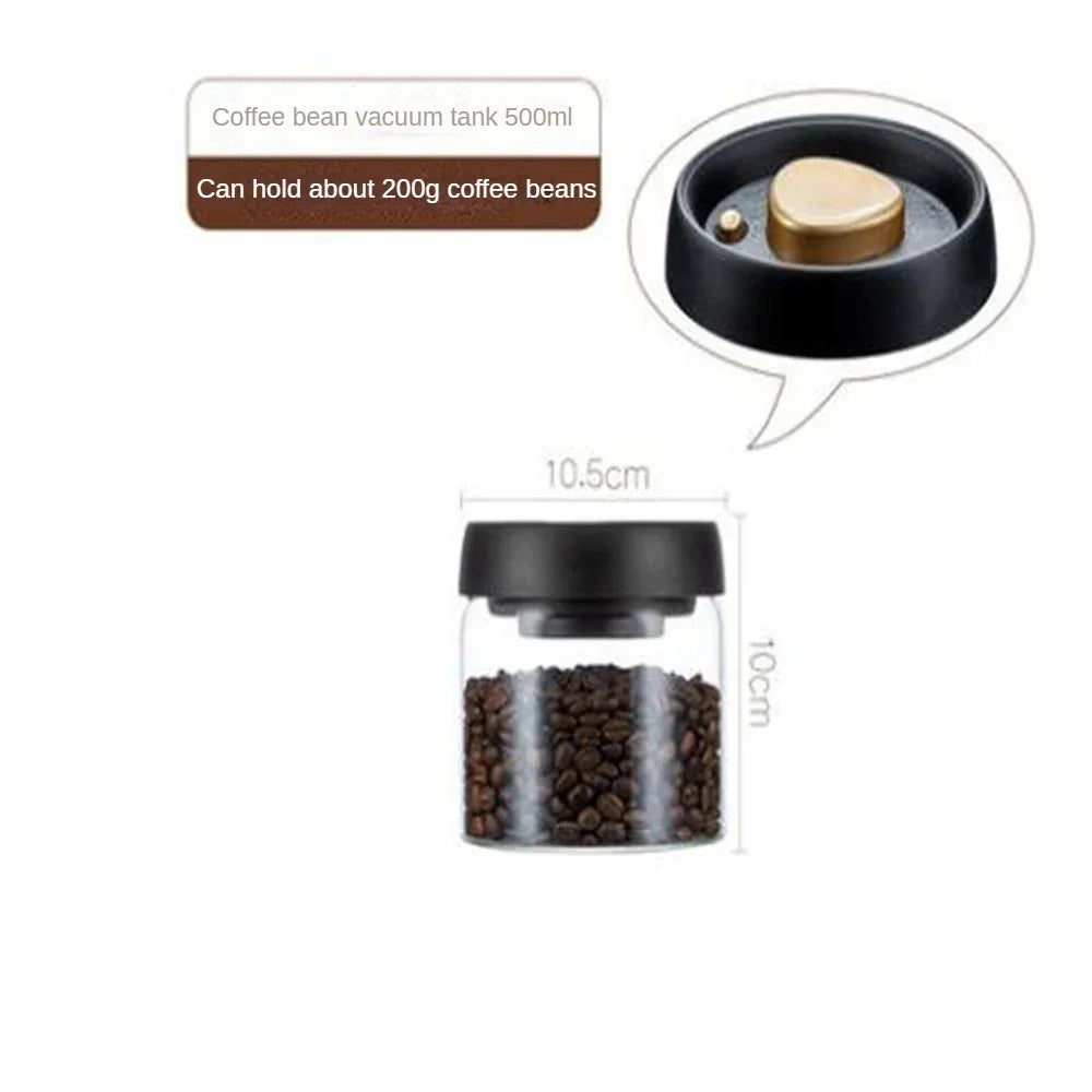 Coffee Beans Vacuum Sealed Tank – Transparent Glass Airtight Food Storage Jar with Air Extraction
