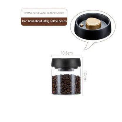 Coffee Beans Vacuum Sealed Tank – Transparent Glass Airtight Food Storage Jar with Air Extraction