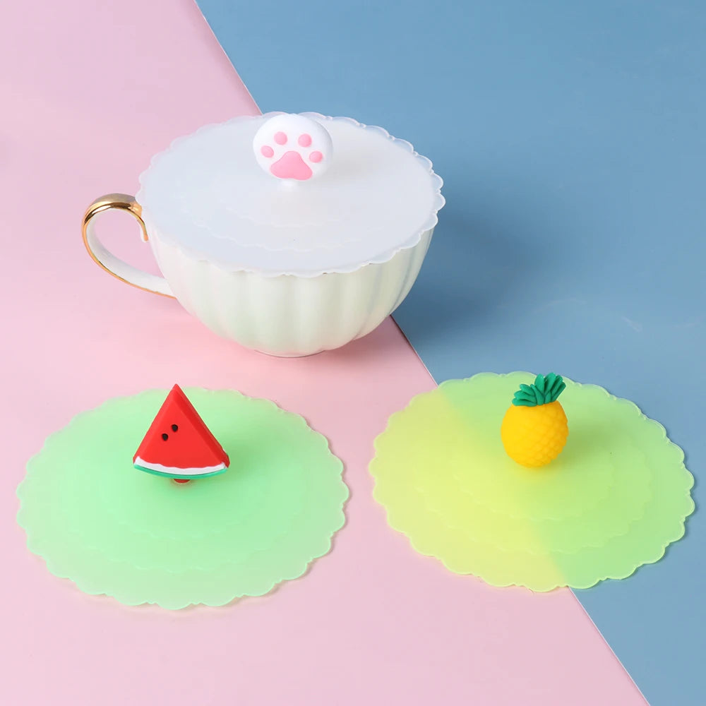 Cartoon Silicone Cup Cover 10cm – Cute Heat-Resistant Leak-Proof Sealed Lid Dustproof Suction Cup Tea Cover
