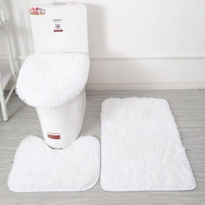 3PCS Bathroom Rug Set, Non-Slip Bath Mats with Toilet Lid Cover, Soft Fluffy Solid Color Bathroom Carpet Set