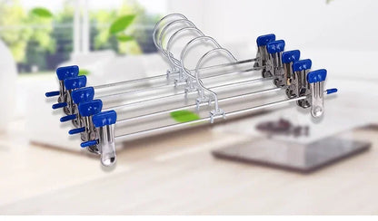 Stainless Steel Pants Hanger with Adjustable Clips – Anti-Slip Skirt & Trousers Rack for Wardrobe Storage