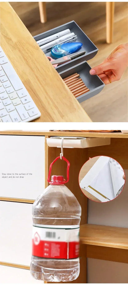 Adhesive Under Desk Drawer Organizer Hidden Table Storage Box Slide Out Tray Simple Sundries Cosmetics Stationery Organizer