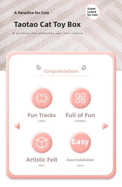 Cat Puzzle Felt Toy Box with Rolling Ball, Interactive Exercise and Hunting Playhouse for Indoor Cats, Multi-Function Scratching and Activity Toy