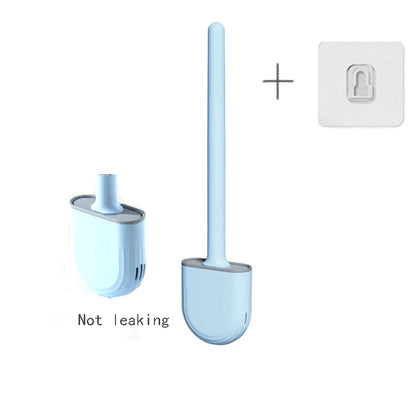 Wall Hanging Toilet Brush with Holder – Long Handled Silicone Toilet Brush with Soft Bristles WC Cleaning Brush Bathroom Accessory