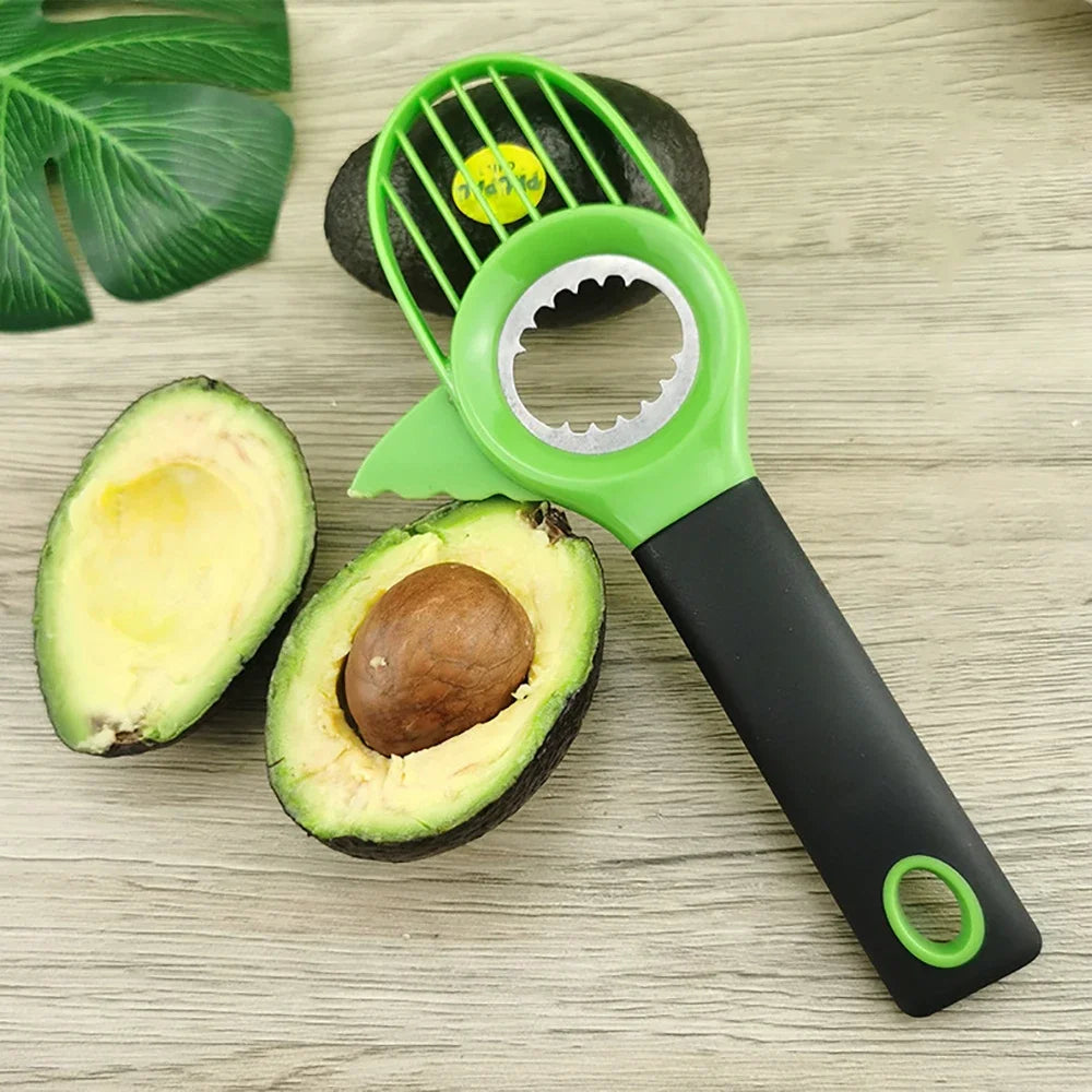 3-in-1 Avocado Slicer – Stainless Steel Core Separator, Fruit Peeler & Plastic Knife Tool