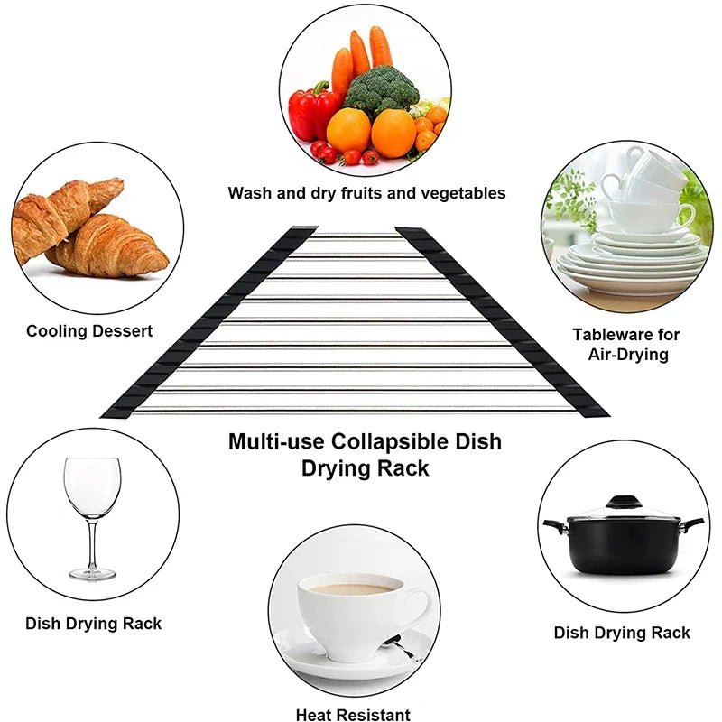 Roll-Up Triangle Dish Drying Rack – Foldable Stainless Steel Sink Corner Organizer for Sponge & Rag