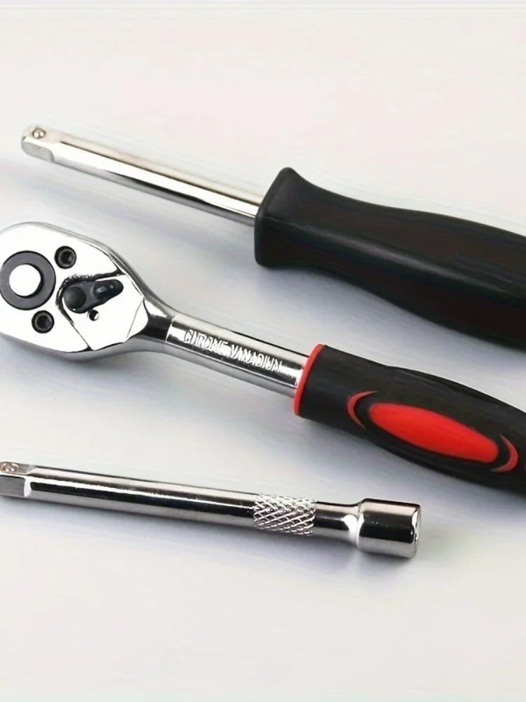 46-Piece Car & Bicycle Repair Tool Kit, Ratchet Torque Wrench Socket Set with Spanner and Screwdriver