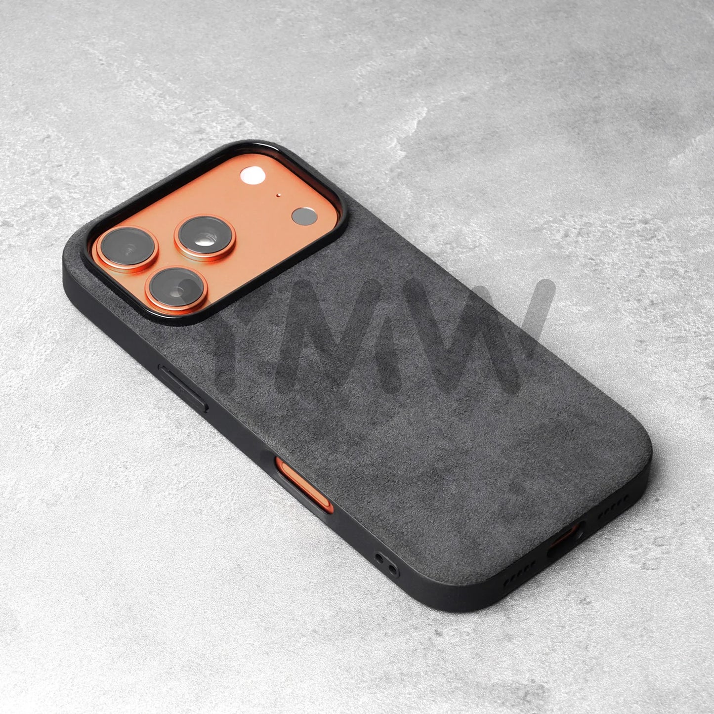 YMW Alcantara Suede Leather Phone Case for iPhone 17/16/15 Series, Luxury Supercar Interior Style Matte Protective Cover with Non-Slip Grip