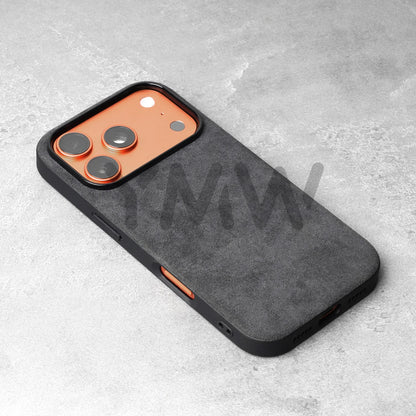 YMW Alcantara Suede Leather Phone Case for iPhone 17/16/15 Series, Luxury Supercar Interior Style Matte Protective Cover with Non-Slip Grip