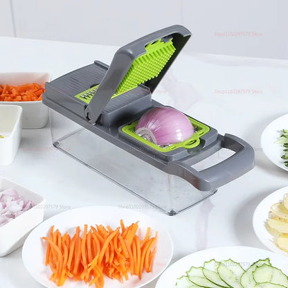 Multifunctional Vegetable Cutter & Grater, Reusable Fruit & Veggie Slicer Shredder with Stainless Steel Blades for Potatoes & Carrots