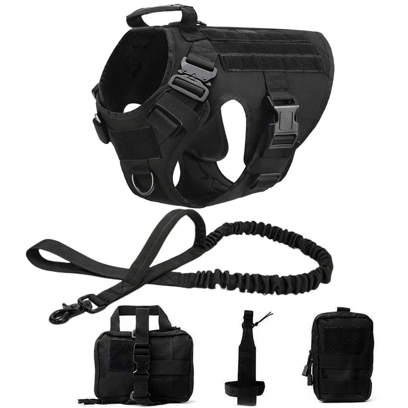 Tactical Dog Harness and Leash Set for Large and Medium Dogs, Military-Style Training Vest for German Shepherd, Golden Retriever, and Working Breeds