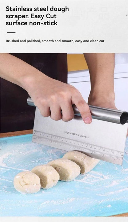 Stainless Steel Dough Scraper, Multifunctional Cake & Cream Scraper with Scale, Baking and Cutting Tool