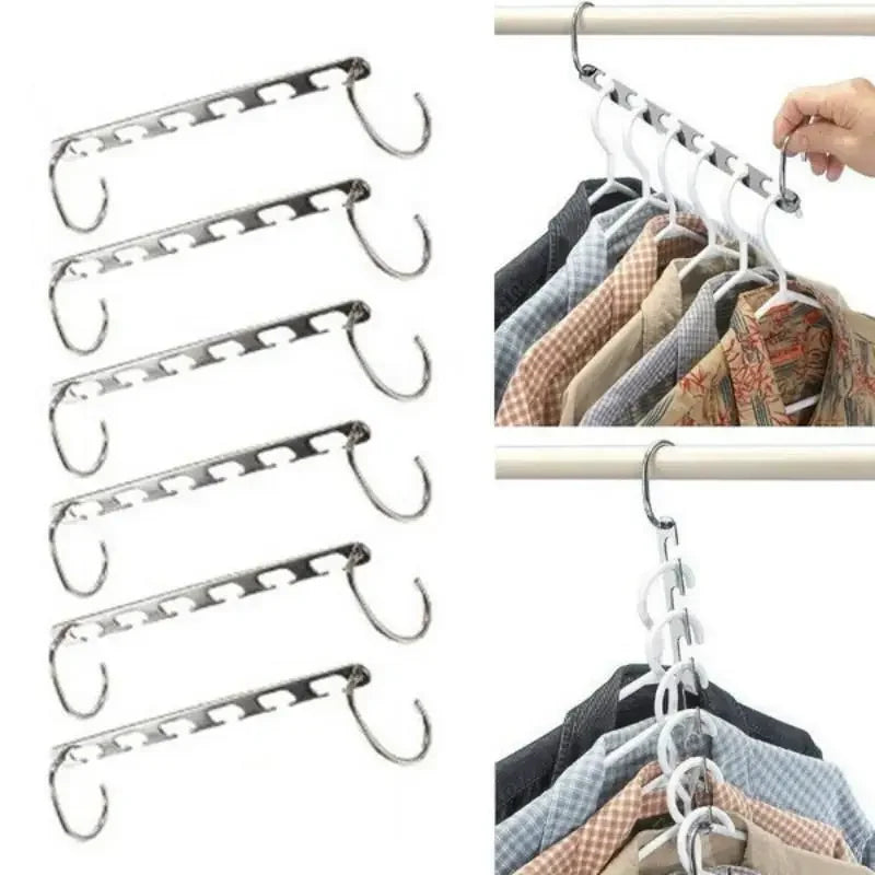 6-Hole Stainless Steel Clothes Hanger – Foldable Traceless Shirt & Clothing Storage Hooks