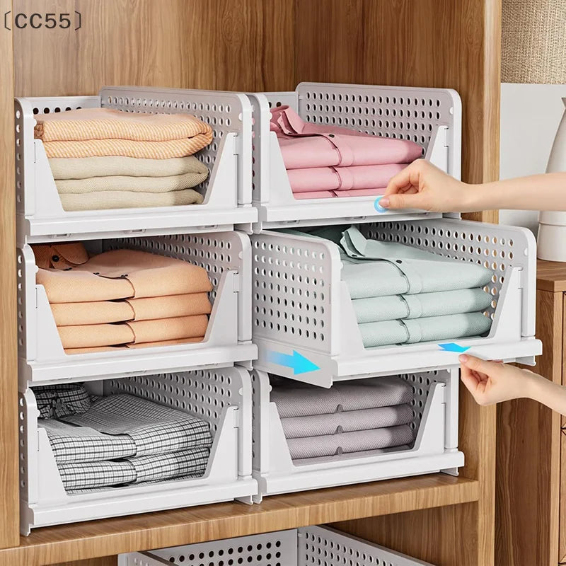 Foldable Clothes Storage Drawer, High-Capacity Stackable Plastic Storage Box for Home Organization
