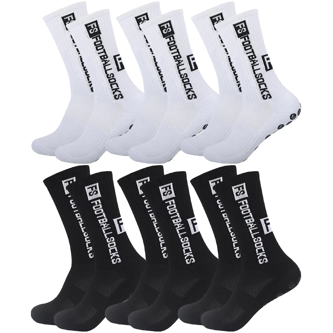 6 Pairs Non-Slip Grip Sports Socks for Men and Women, Crew Length Athletic Socks for Football, Basketball, Running, Hiking, Tennis, Cycling, and Training