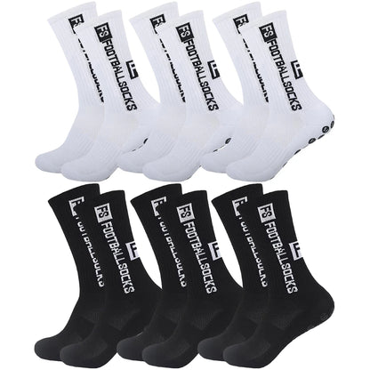 6 Pairs Non-Slip Grip Sports Socks for Men and Women, Crew Length Athletic Socks for Football, Basketball, Running, Hiking, Tennis, Cycling, and Training