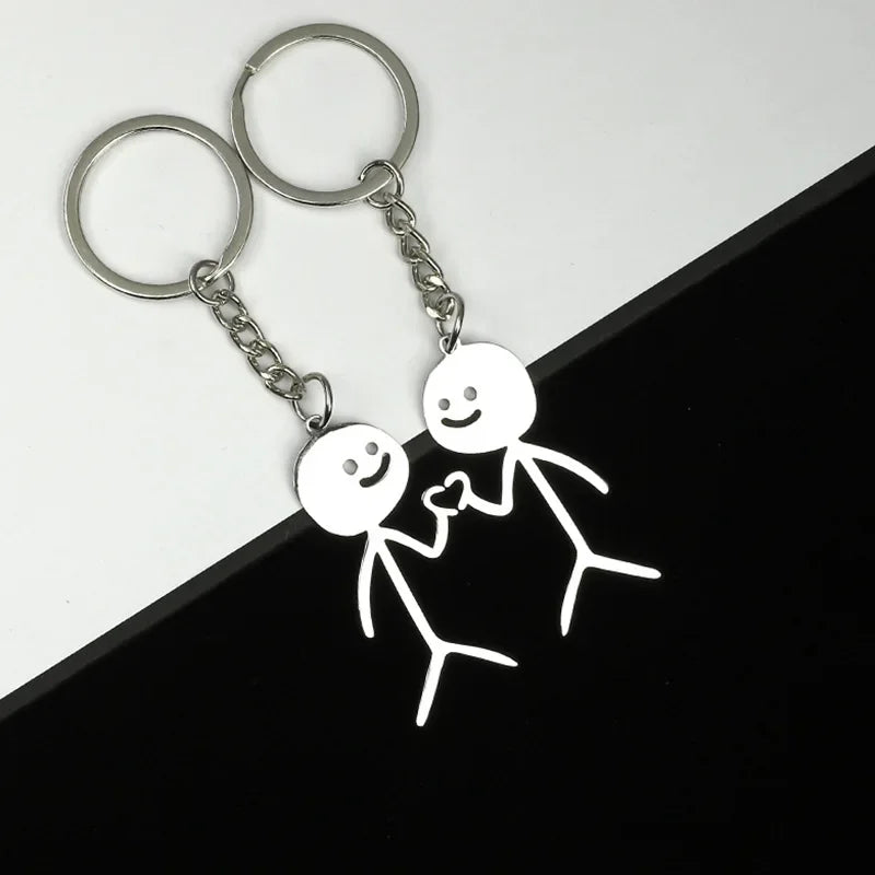 2PCS Funny Cartoon Doodle Middle Finger Keychain Set, Stainless Steel Couple Friendship Key Rings, Unisex Metal Keychain Gift for Men and Women