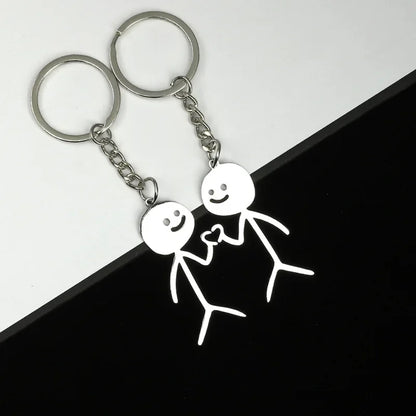 2PCS Funny Cartoon Doodle Middle Finger Keychain Set, Stainless Steel Couple Friendship Key Rings, Unisex Metal Keychain Gift for Men and Women