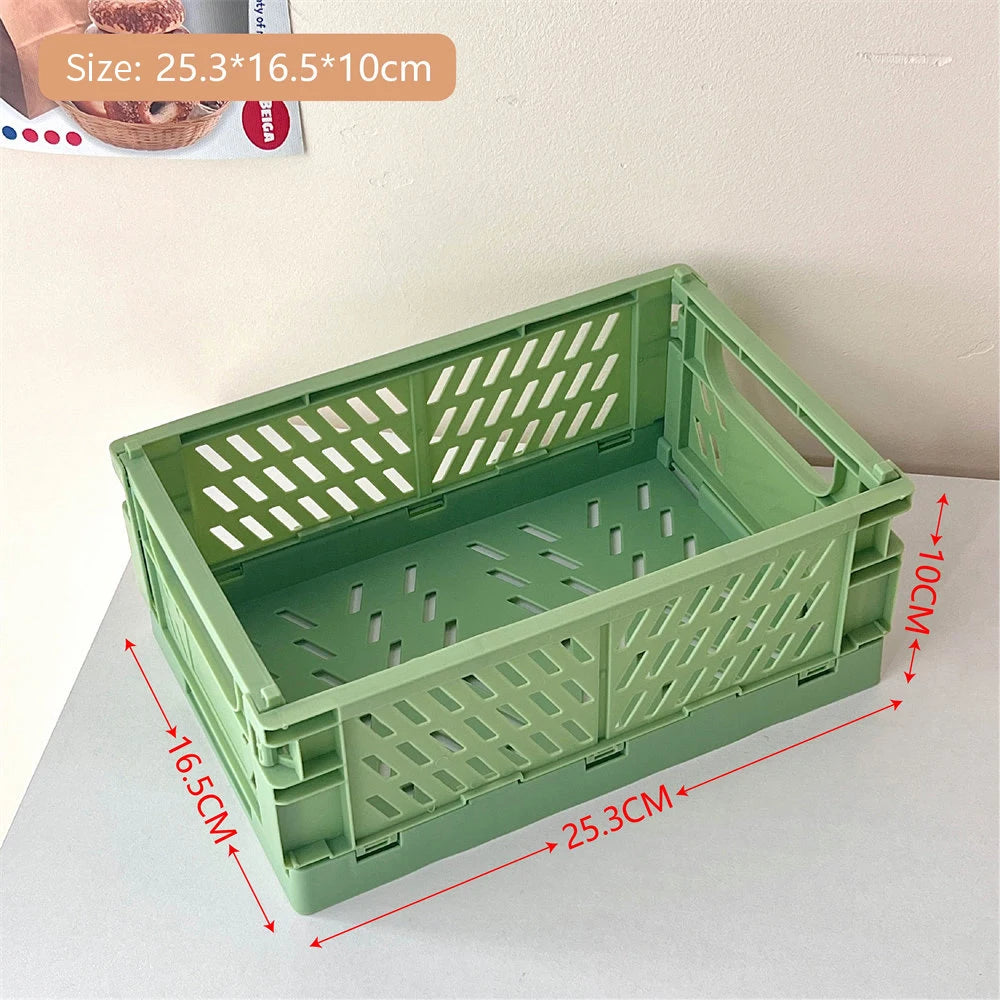 Collapsible Plastic Crate – Folding Storage Box Basket for Desktop, Cosmetics & Home Organization