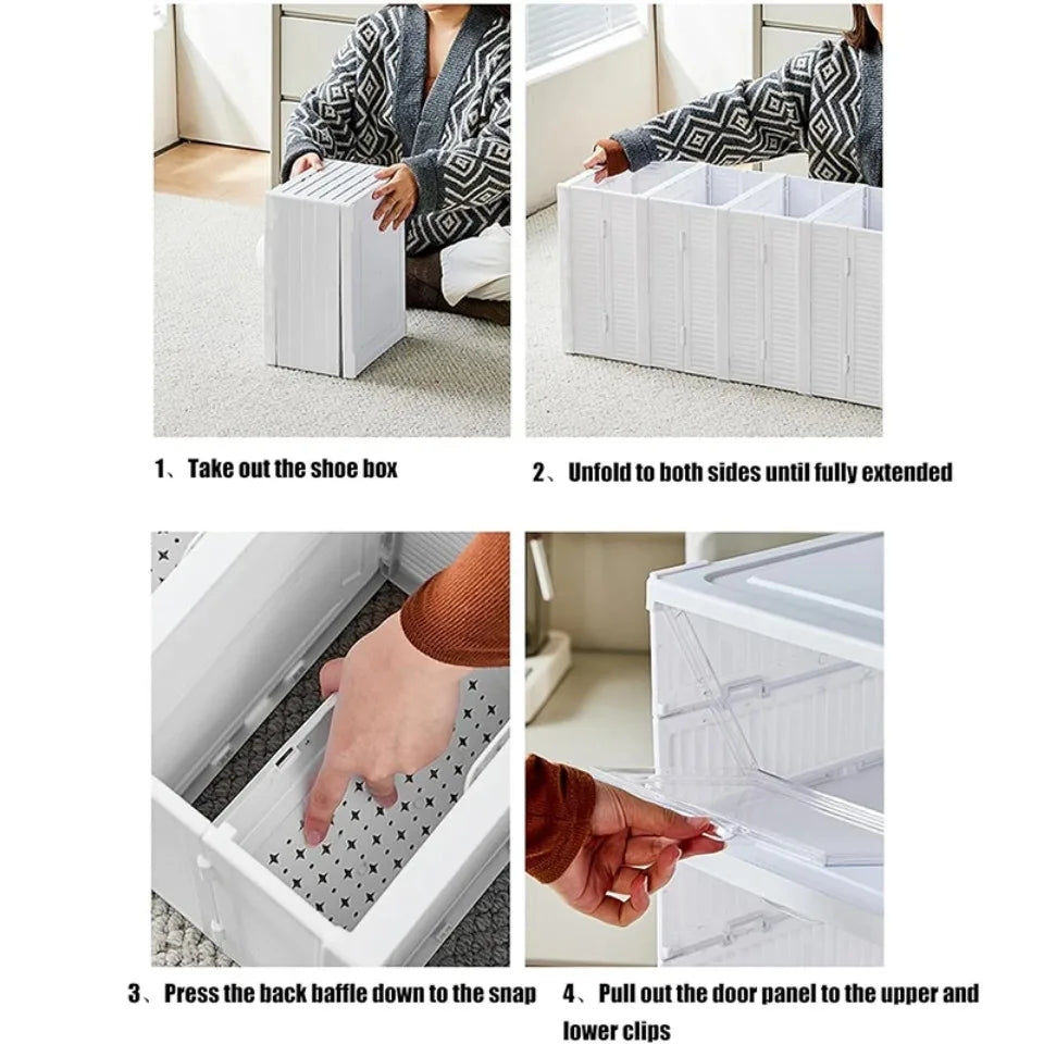 Foldable Shoe Storage Box with Transparent Door, 3/6-Layer Stackable Sneaker Organizer Cabinet