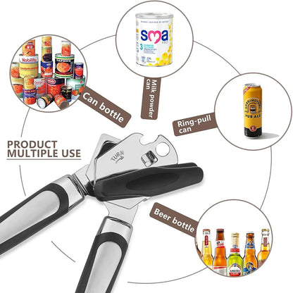 Professional Manual Can Opener – Multifunctional Stainless Steel Can and Bottle Opener Kitchen Gadget