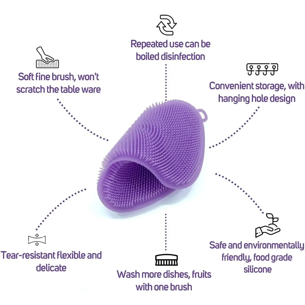 Soft Silicone Sponge Brush – Non-Stick Scratch-Free Scrubber for Kitchen Bowls and Fruit Washing