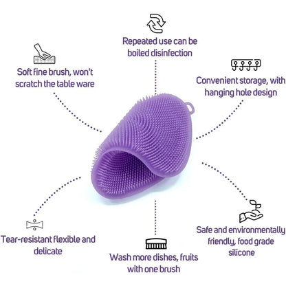 Soft Silicone Sponge Brush – Non-Stick Scratch-Free Scrubber for Kitchen Bowls and Fruit Washing
