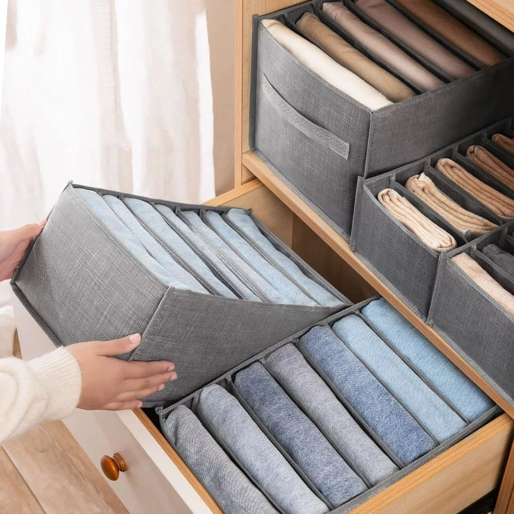 Foldable Clothes Organizer with Handles – Jeans Storage Box for Closet Drawer & Wardrobe Organization