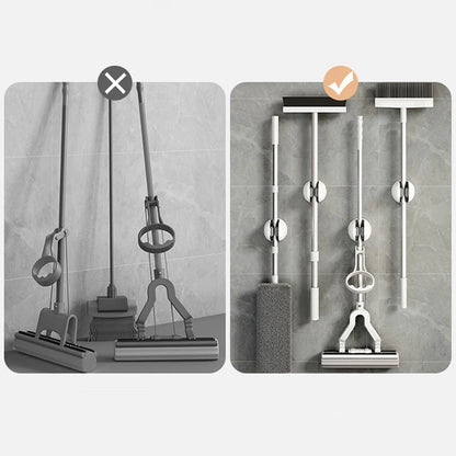 Self-Adhesive Roller Mop Hooks – Wall-Mounted Broom & Cleaning Tool Organizer Rack for Bathroom & Home