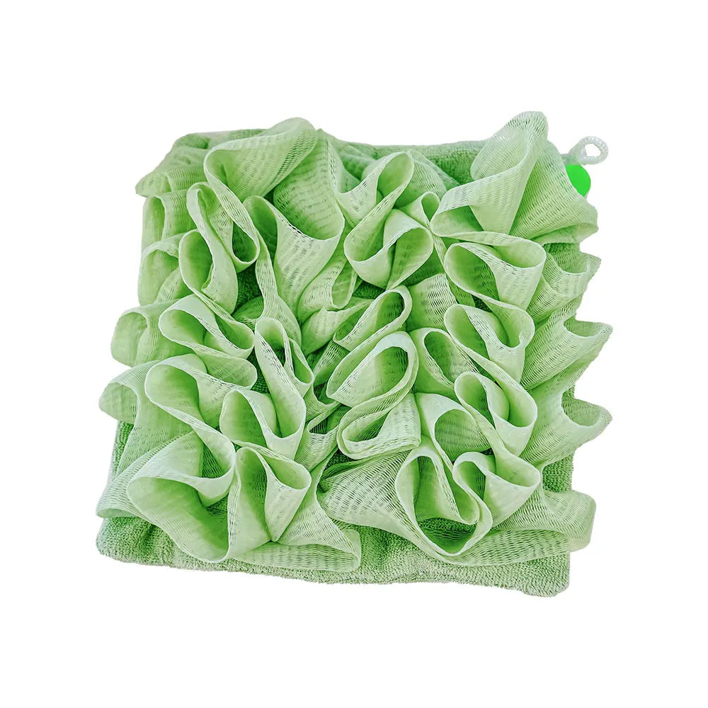 Soft Exfoliating 2-In-1 Bath Loofah – Bath Ball Towel with Drawstring Soap Closure Reusable Mesh Shower Sponge