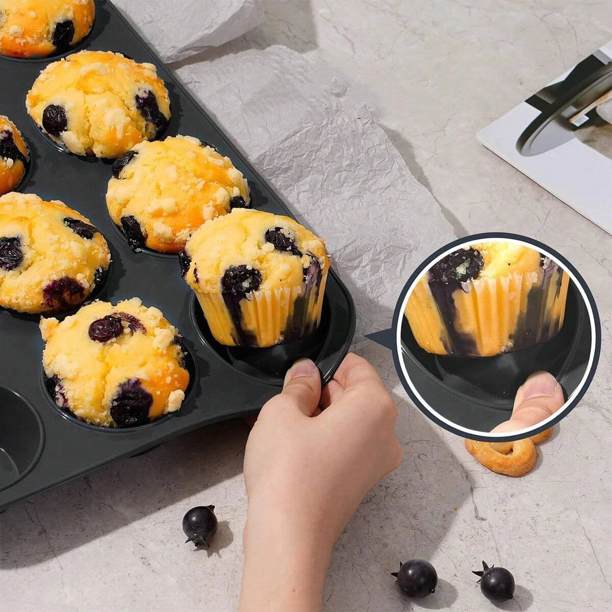 12 Holes Silicone Cupcake Mold – Non-Stick Muffin Cupcake Baking Pan for Cake, Chocolate, and Soap Making
