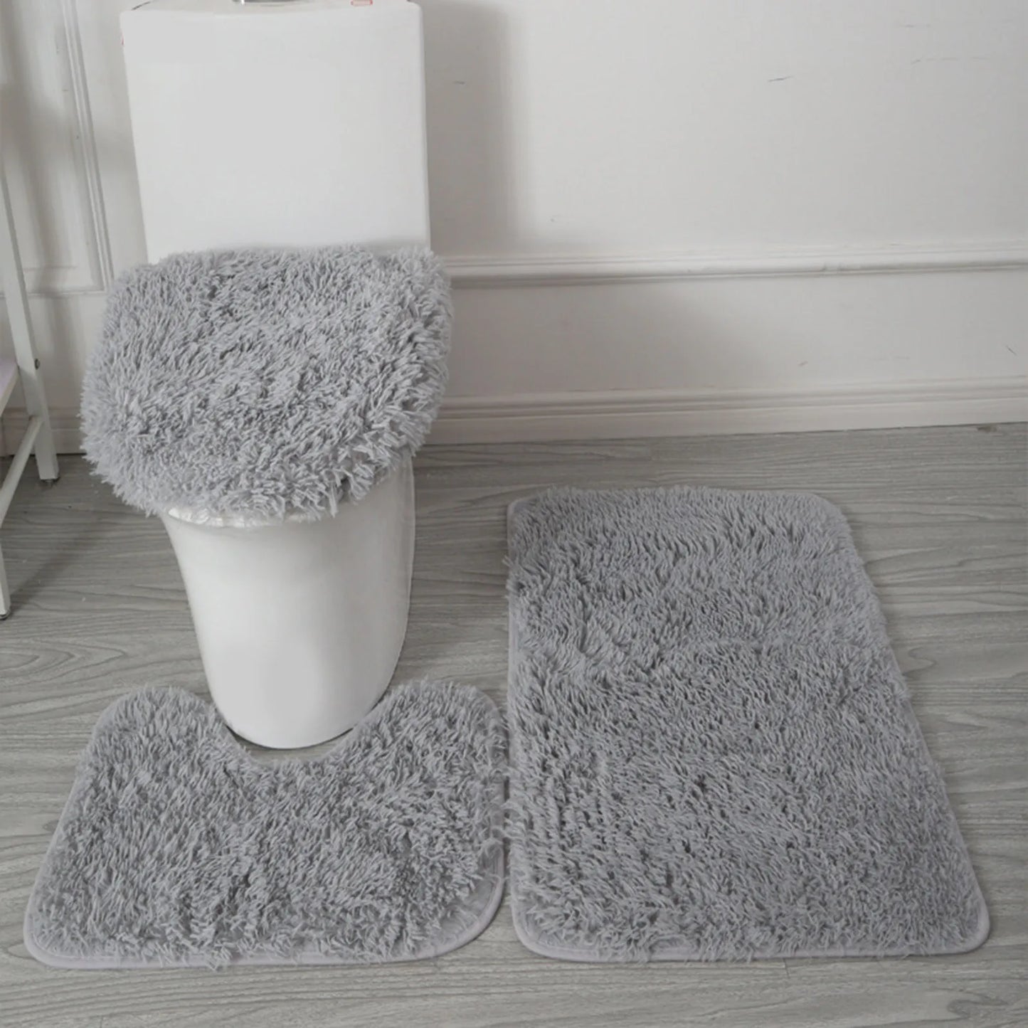 3PCS Bathroom Rug Set, Non-Slip Bath Mats with Toilet Lid Cover, Soft Fluffy Solid Color Bathroom Carpet Set
