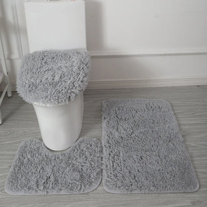 3PCS Bathroom Rug Set, Non-Slip Bath Mats with Toilet Lid Cover, Soft Fluffy Solid Color Bathroom Carpet Set