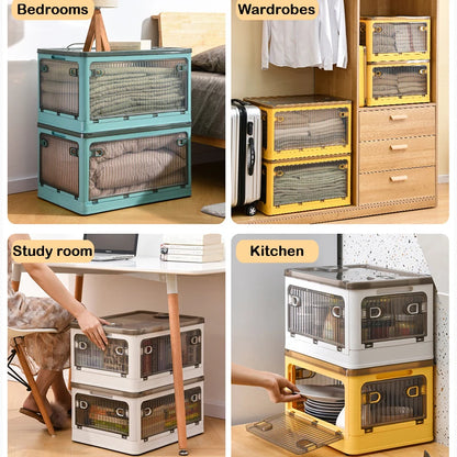 Foldable Storage Box with Wheels, Stackable Closet Organizer for Clothes, Quilts, Toys & Books
