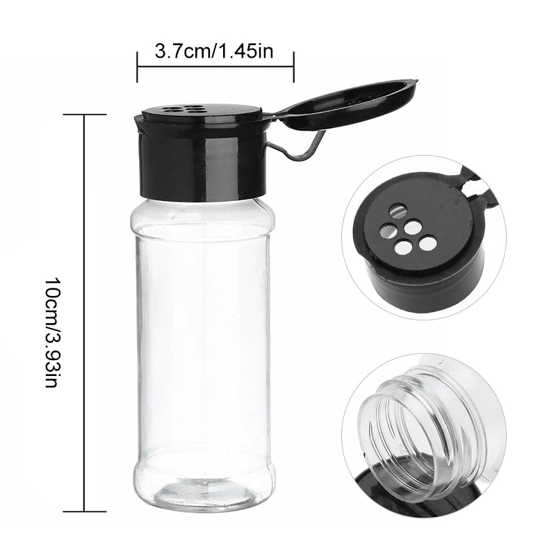 Plastic Spice Jars Seasoning Shaker Bottles, Kitchen Condiment Storage Containers for Salt, Pepper & Spices