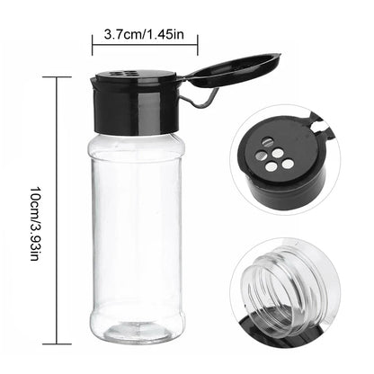 Plastic Spice Jars Seasoning Shaker Bottles, Kitchen Condiment Storage Containers for Salt, Pepper & Spices