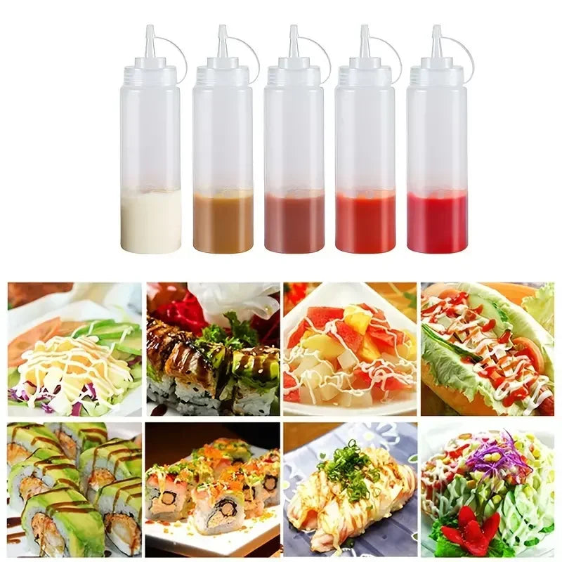 Large Squeeze Condiment Bottles with Nozzles – Ketchup, BBQ Sauce, Olive Oil Dispenser Squeeze Bottles Kitchen Gadget