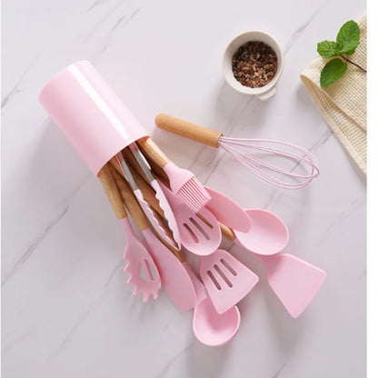 12-Piece Silicone Kitchen Utensil Set with Storage Block, Non-Scratch Cooking Tools & Spatulas