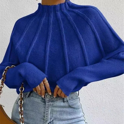 Women's Knitted Half-High Collar Sweater Batwing Sleeve Thickened Winter Style Pure Color  Sweaters Female
