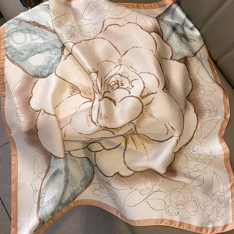 Luxury Printed Silk-Style Square Scarf for Women, Soft Satin Neckerchief Headband and Hair Ribbon, Fashion Hijab and Bag Accessory for Office and Daily Wear