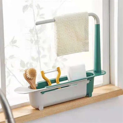 Telescopic Sink Shelf – Adjustable Kitchen Sink Organizer Soap & Sponge Holder Drain Rack