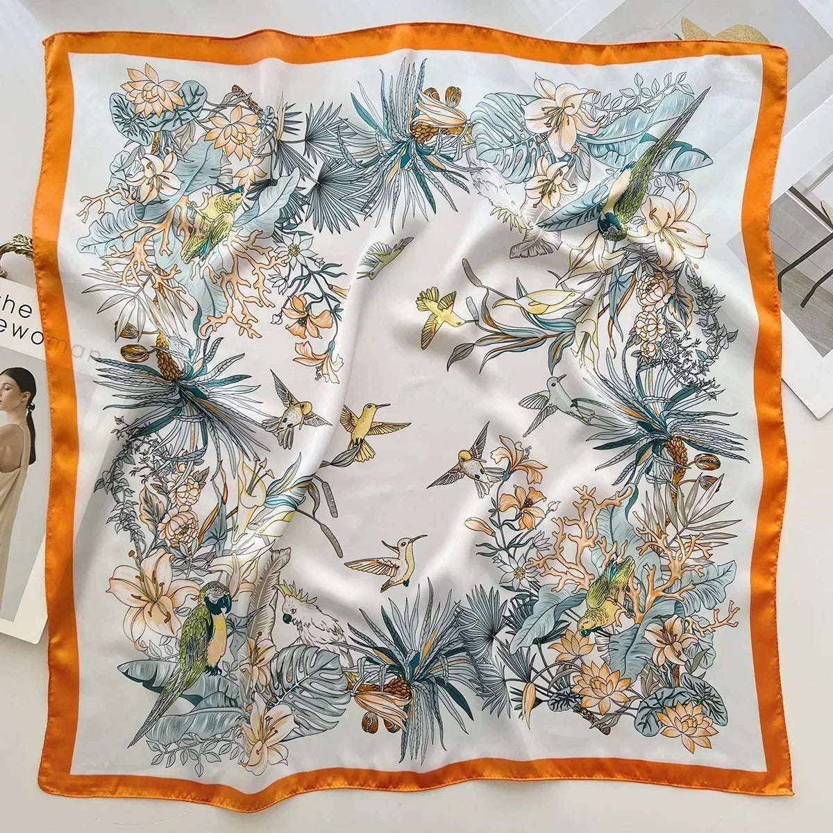 Luxury Printed Silk-Style Square Scarf for Women, Soft Satin Neckerchief Headband and Hair Ribbon, Fashion Hijab and Bag Accessory for Office and Daily Wear
