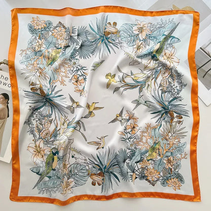 Luxury Printed Silk-Style Square Scarf for Women, Soft Satin Neckerchief Headband and Hair Ribbon, Fashion Hijab and Bag Accessory for Office and Daily Wear