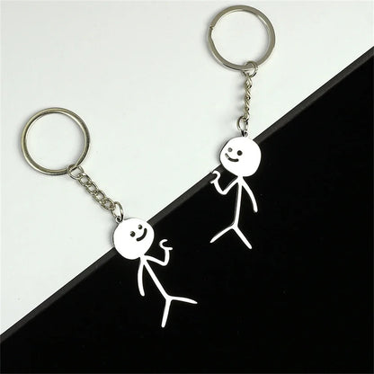 2PCS Funny Cartoon Doodle Middle Finger Keychain Set, Stainless Steel Couple Friendship Key Rings, Unisex Metal Keychain Gift for Men and Women