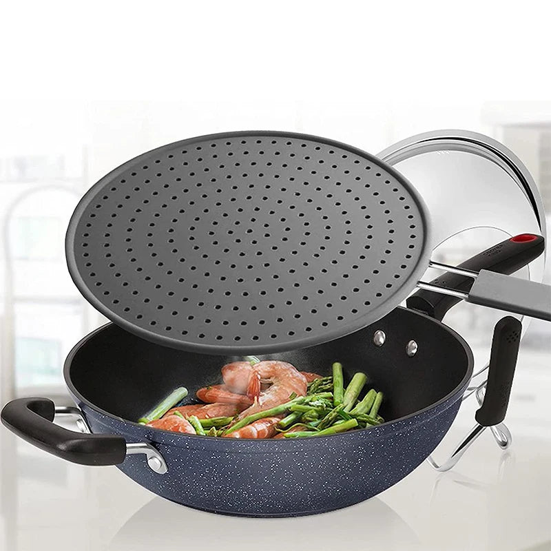 Silicone Kitchen Splatter Screen with Handle – Heat-Resistant Oil Splash Guard Frying Pan Lid Drain Board Cover