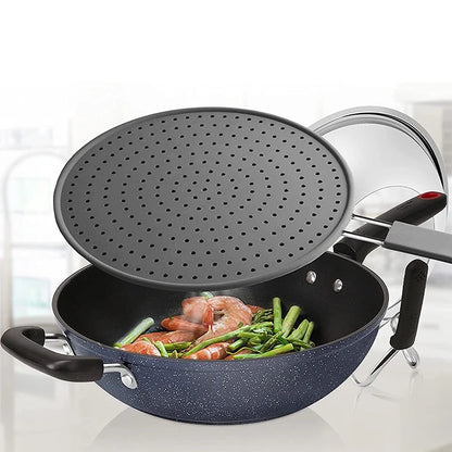 Silicone Kitchen Splatter Screen with Handle – Heat-Resistant Oil Splash Guard Frying Pan Lid Drain Board Cover