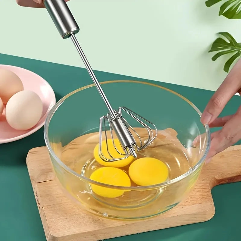 Stainless Steel Semi-Automatic Egg Beater, Hand Push Mixer for Egg, Cream and Baking Mixing