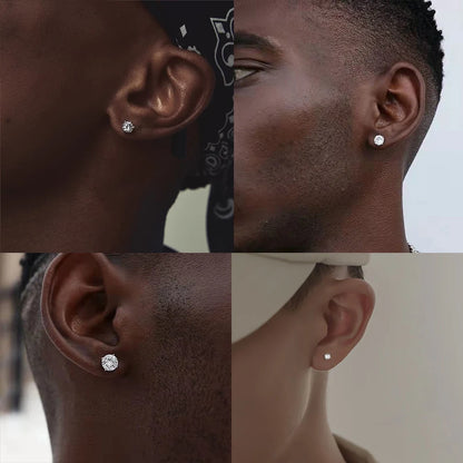 LUXUSTEEL Stainless Steel Crystal Stud Earrings for Men and Women, Round Clear Cubic Zirconia 4-Prong Tragus and Lobe Jewelry, 1 Pair (2 Pieces)
