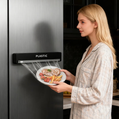 Extra-Large Cling Film Cutter, Wall-Mounted Plastic Wrap Dispenser with Tear-Free Cutter for Foil, Wax Paper and Baking Paper